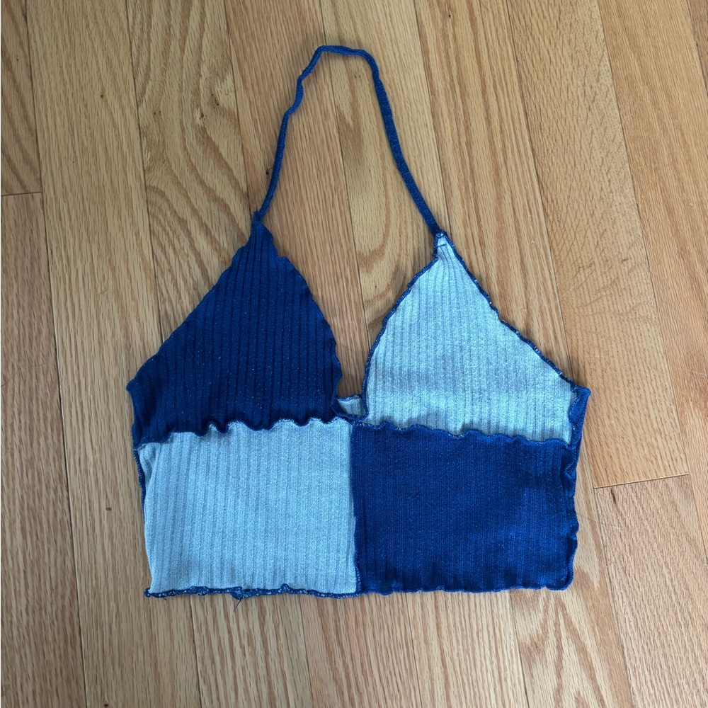 Dark & Light Blue Patchwork Halter Top 💙🦋